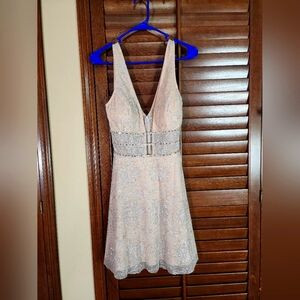 Gianni Bini Cream Plunge Neck Fit and Flare Formal DRESS